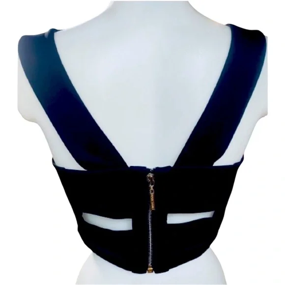 Marciano Jet Black Sleeveless Gold Back Zip Cut Out Top Size Medium Like New - Picture 4 of 13